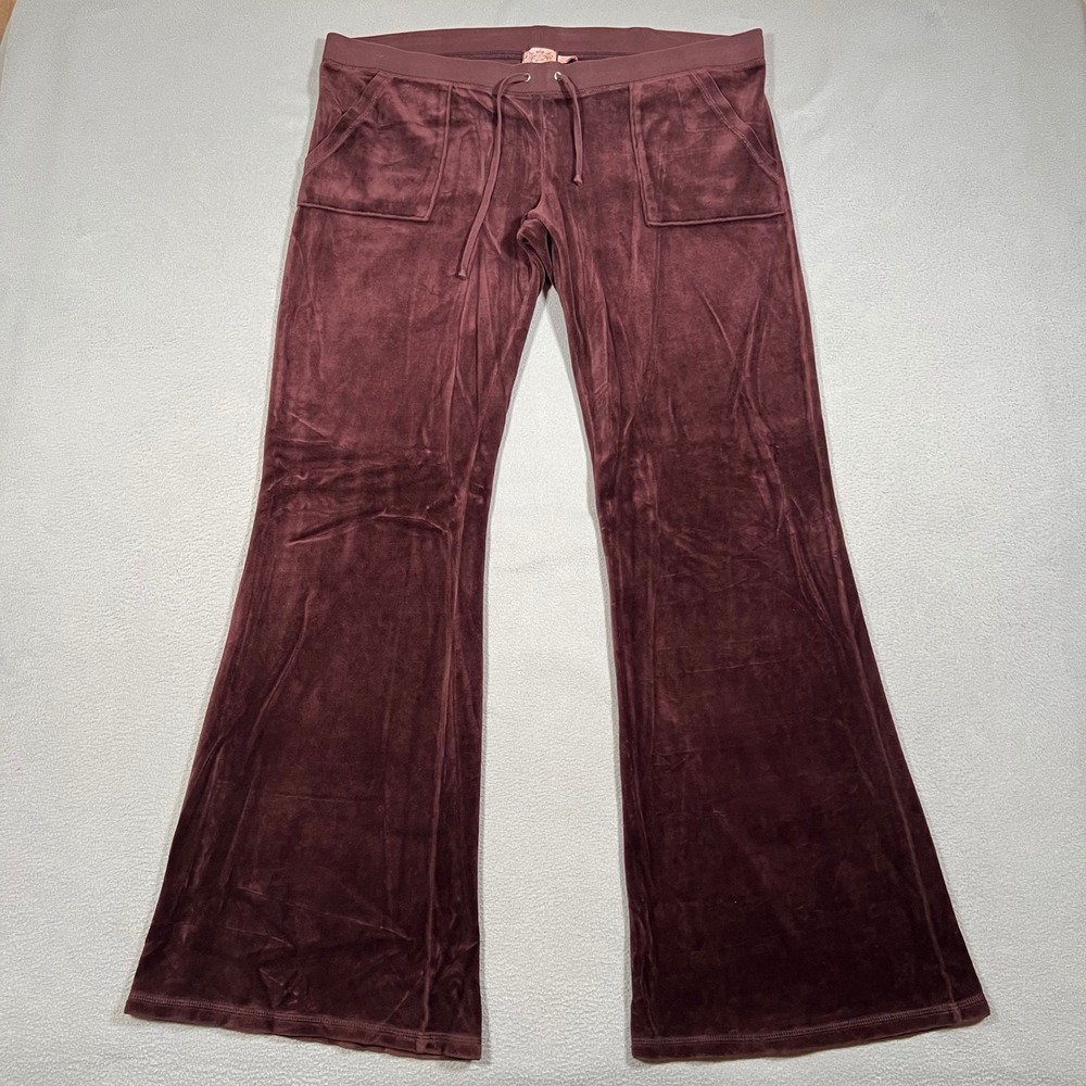 Juicy Couture Velour Flare Pants‎ Womens XL Red 38x34 Low Rise Bell Bottoms Y2K